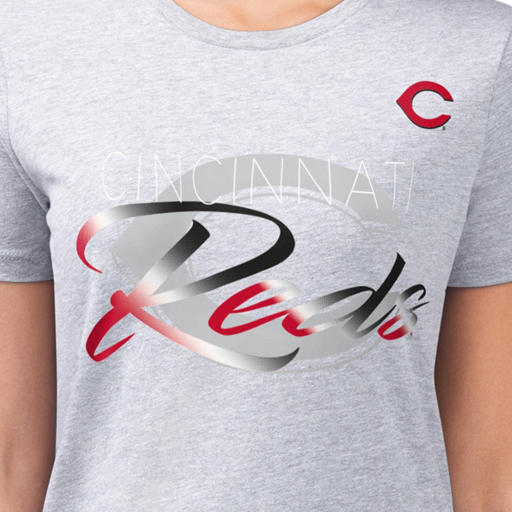 Heather Gray Cincinnati Reds G-III 4Her by Carl Banks Women's Super-Slim Fit Lightweight Shadow Logo Graphic T-Shirt