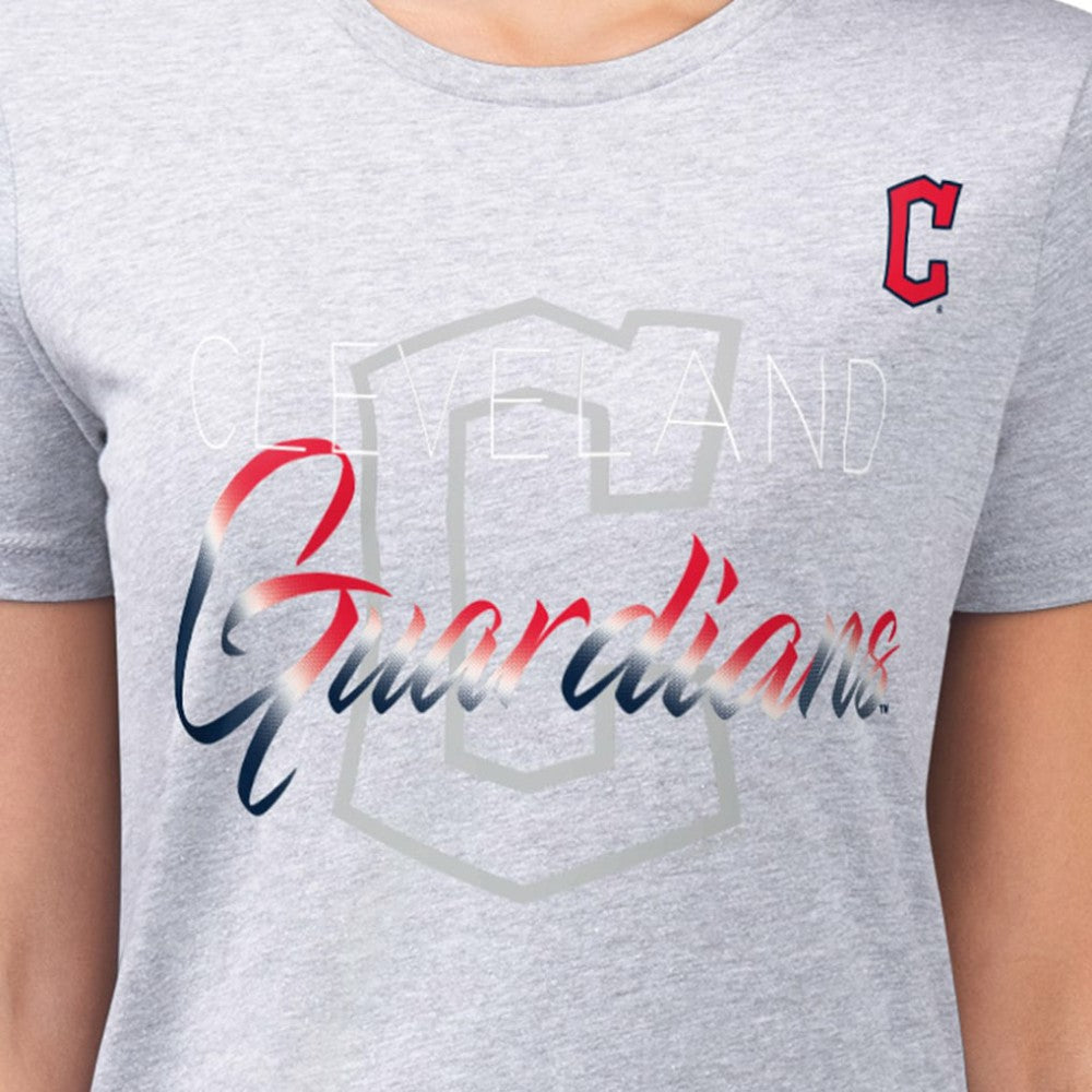 Heather Gray Cleveland Guardians G-III 4Her by Carl Banks Women's Super-Slim Fit Lightweight Shadow Logo Graphic T-Shirt