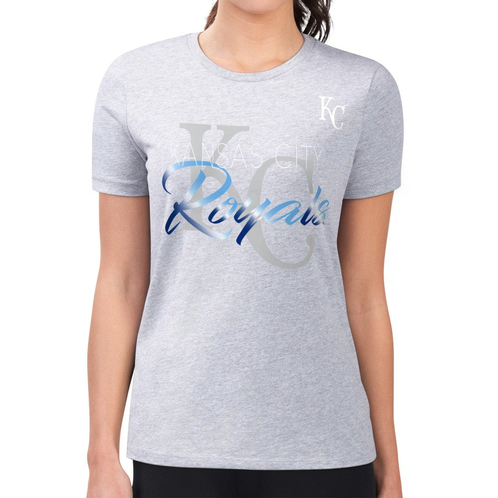 Heather Gray Kansas City Royals G-III 4Her by Carl Banks Women's Super-Slim Fit Lightweight Shadow Logo Graphic T-Shirt