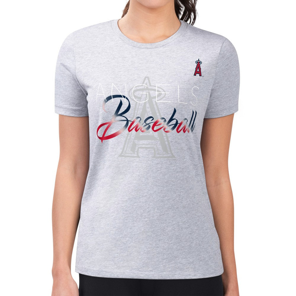 Heather Gray Los Angeles Angels G-III 4Her by Carl Banks Women's Super-Slim Fit Lightweight Shadow Logo Graphic T-Shirt