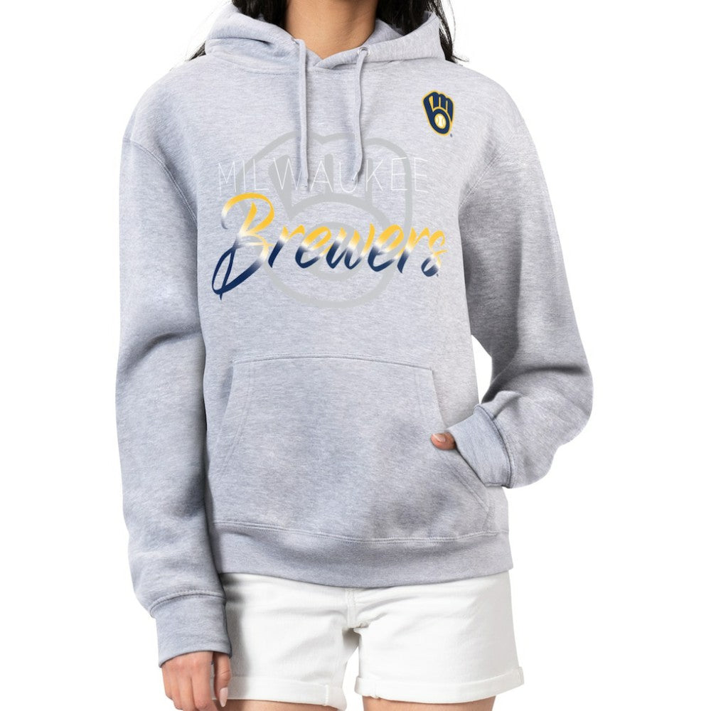 Heather Gray Milwaukee Brewers G-III 4Her by Carl Banks Women's Shadow Logo Graphic Pullover Hoodie