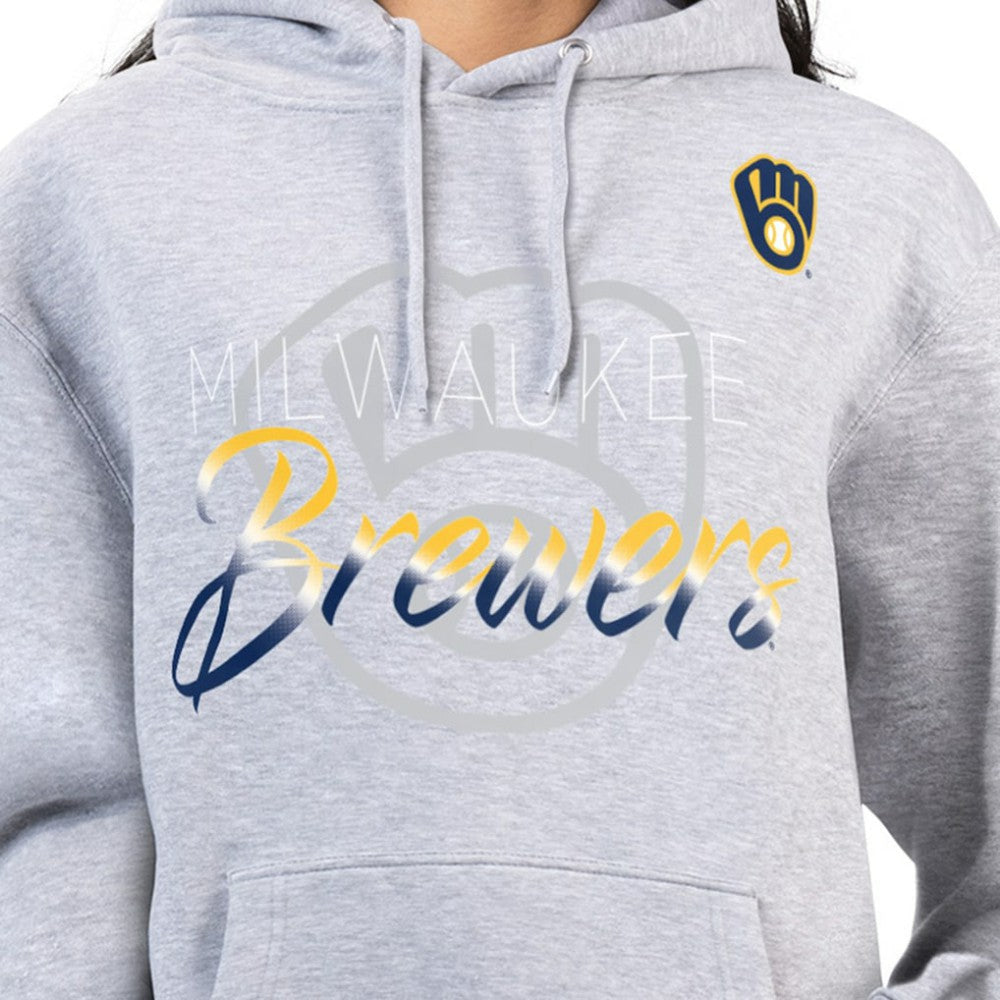 Heather Gray Milwaukee Brewers G-III 4Her by Carl Banks Women's Shadow Logo Graphic Pullover Hoodie