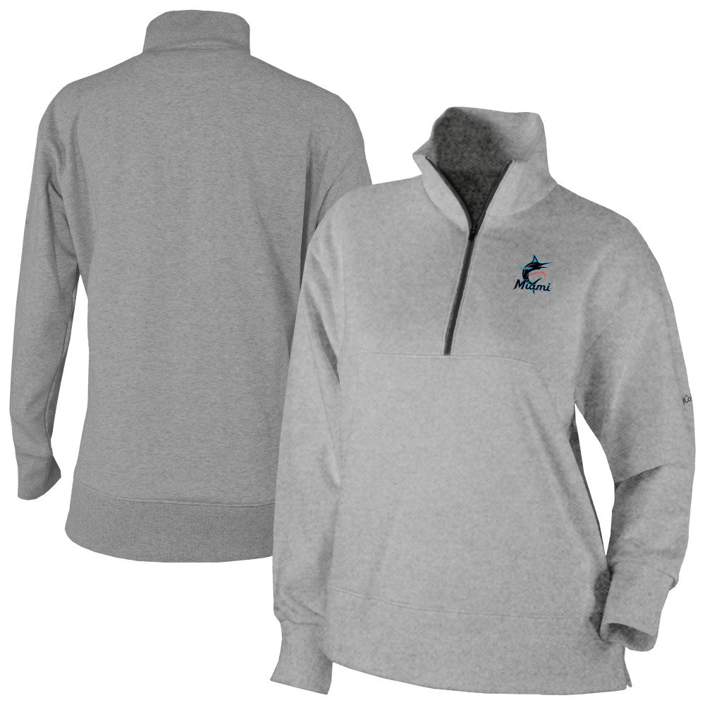 Gray Miami Marlins Columbia Women's Birchwood Hills Quarter-Zip Pullover
