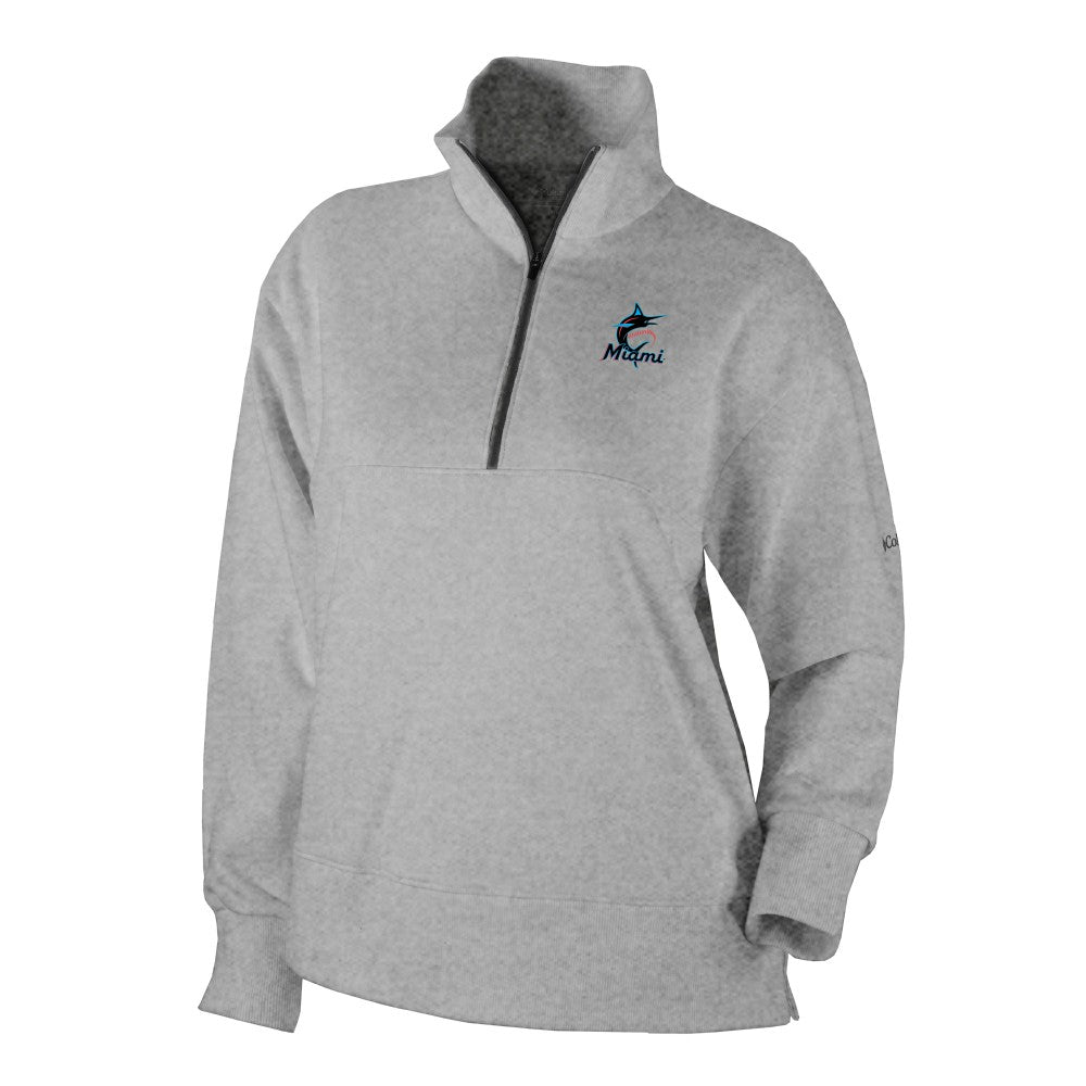 Gray Miami Marlins Columbia Women's Birchwood Hills Quarter-Zip Pullover