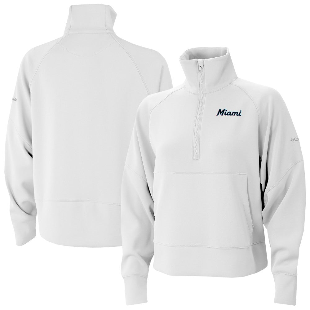 White Miami Marlins Columbia Women's Wickhams Hills Raglan Omni-Wick Quarter-Zip Pullover
