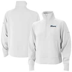 White Miami Marlins Columbia Women's Wickhams Hills Raglan Omni-Wick Quarter-Zip Pullover