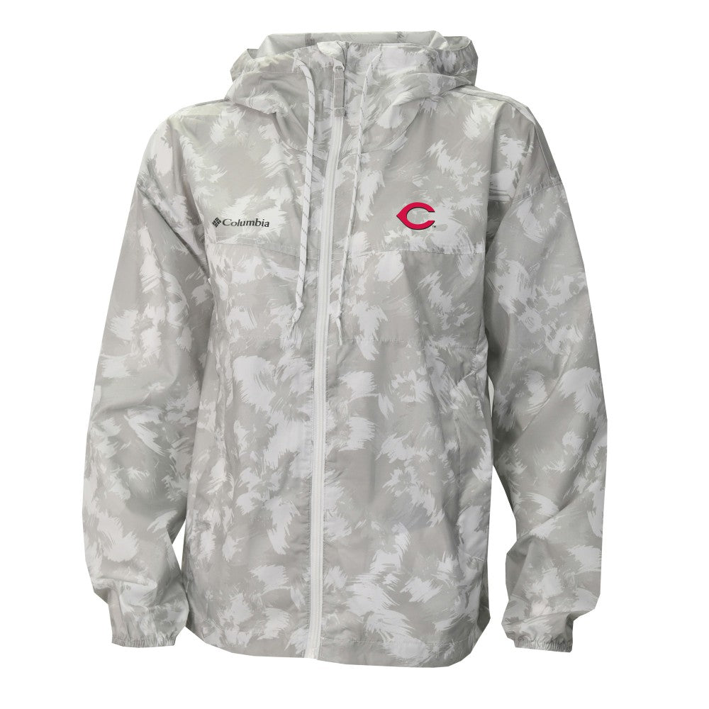 Gray/White Cincinnati Reds Columbia Women's Flash Challenger Full-Zip Hoodie Windbreaker Jacket