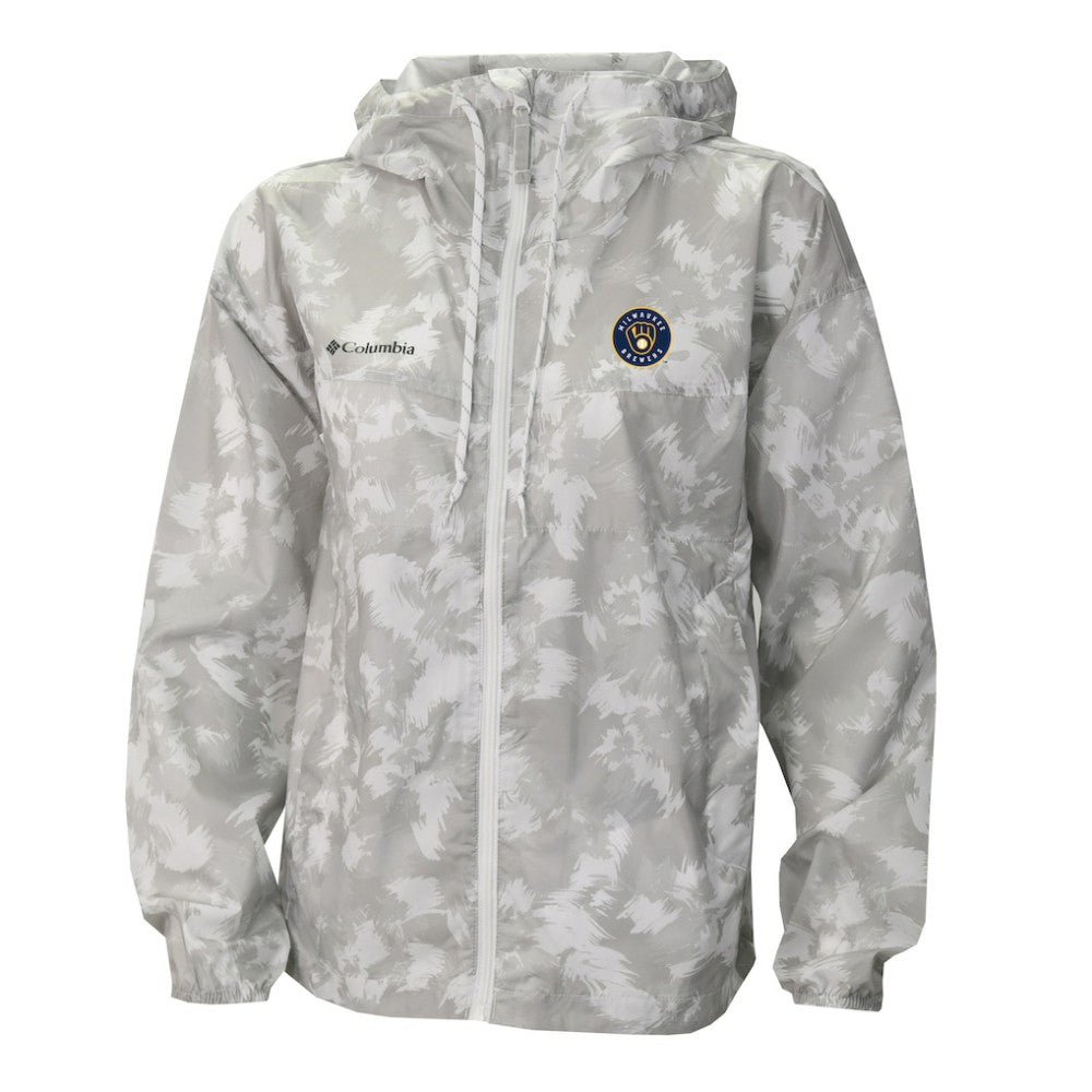 Gray/White Milwaukee Brewers Columbia Women's Flash Challenger Full-Zip Hoodie Windbreaker Jacket