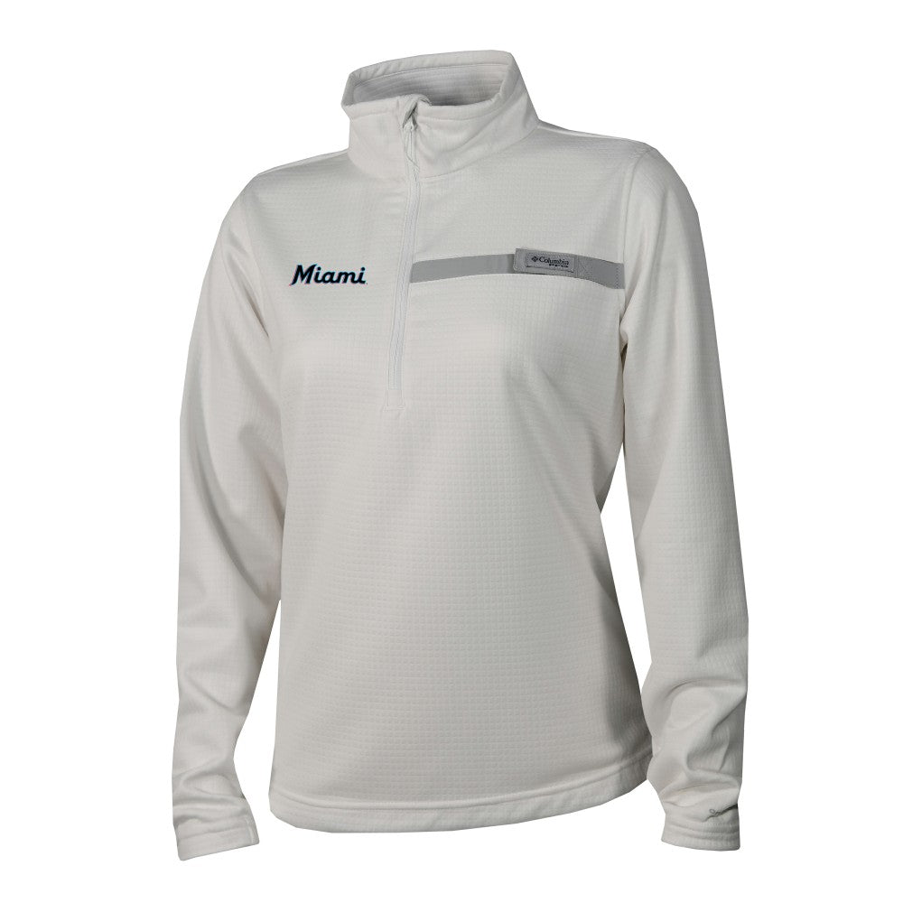 White Miami Marlins Columbia Women's Skiff Guide Fleece Half-Zip Pullover Jacket