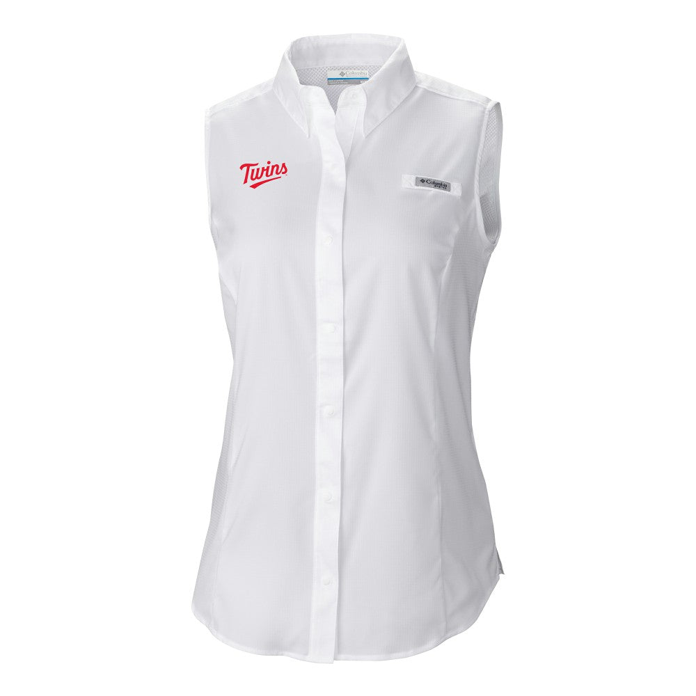 White Minnesota Twins Columbia Women's Tamiami Sleeveless Shirt
