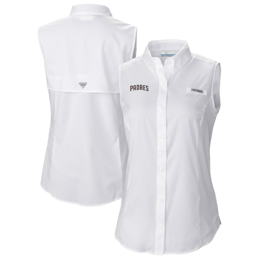 White San Diego Padres Columbia Women's Tamiami Sleeveless Shirt