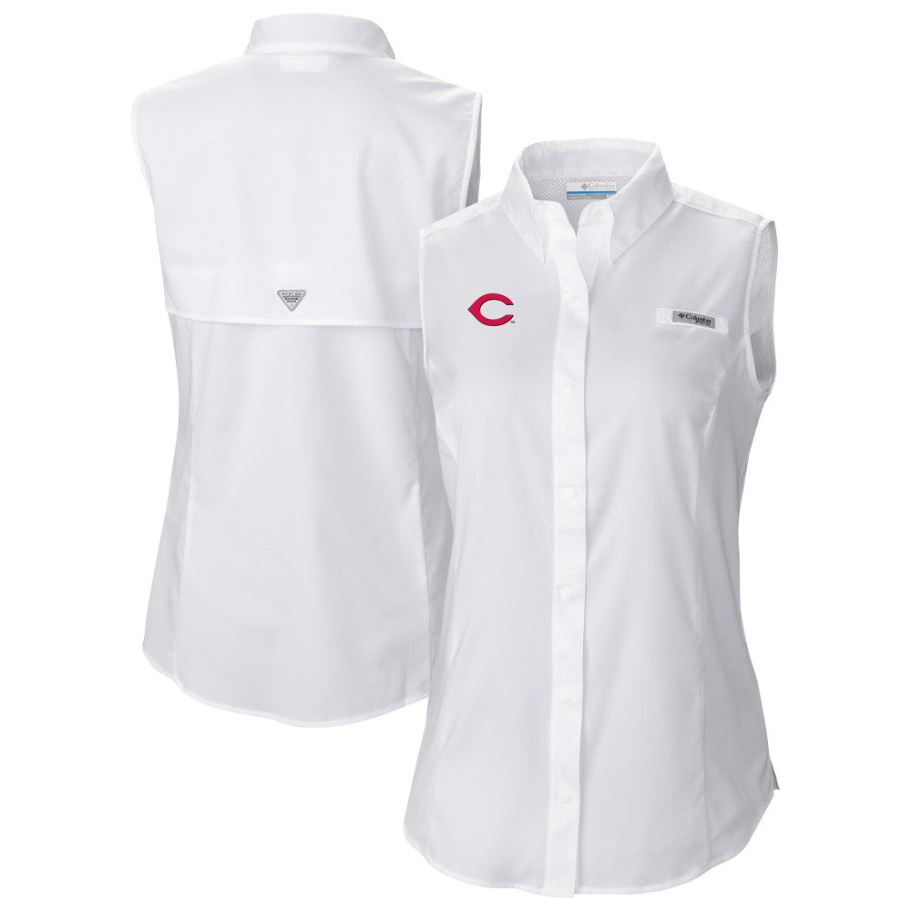 White Cincinnati Reds Columbia Women's Tamiami Sleeveless Shirt