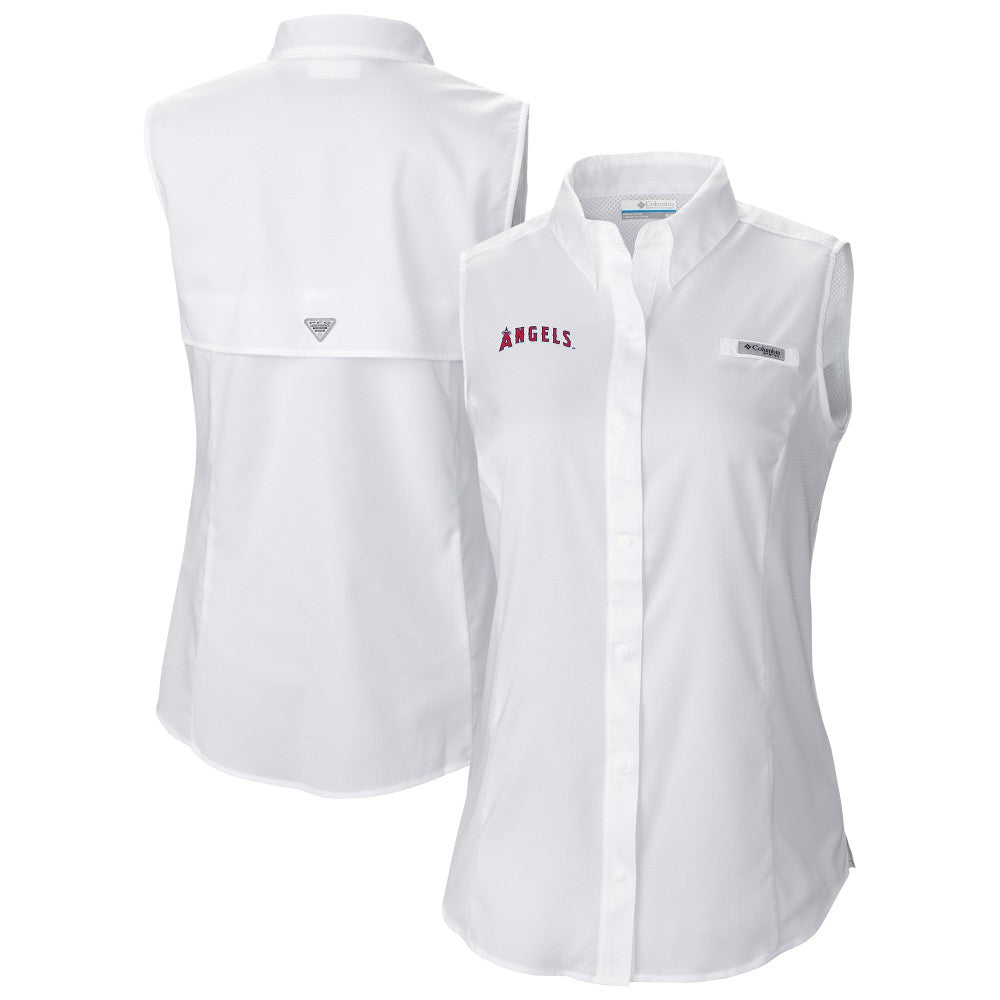 White Los Angeles Angels Columbia Women's Tamiami Sleeveless Shirt