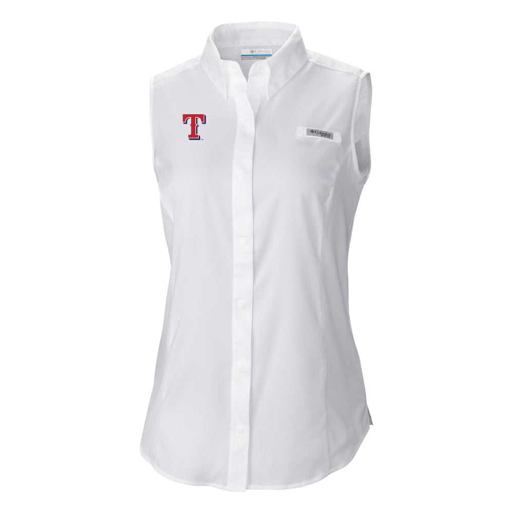 White Texas Rangers Columbia Women's Tamiami Sleeveless Shirt