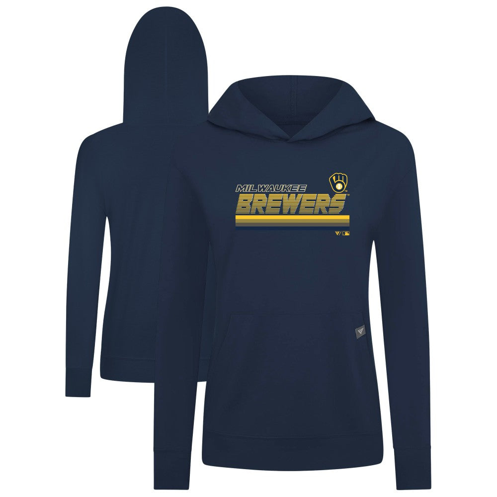 Navy Milwaukee Brewers Levelwear Women's Relay Breaker Pullover Hoodie