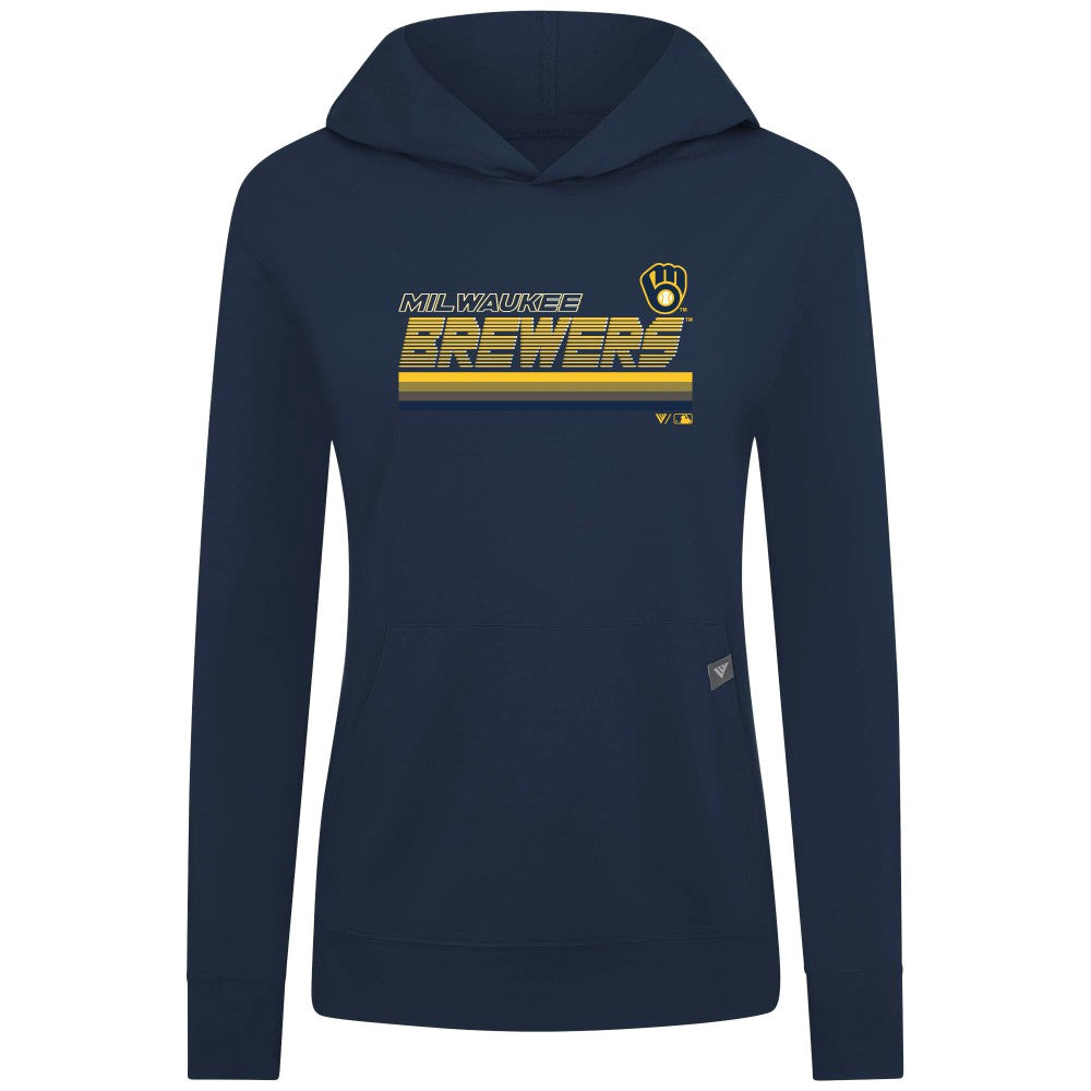 Navy Milwaukee Brewers Levelwear Women's Relay Breaker Pullover Hoodie
