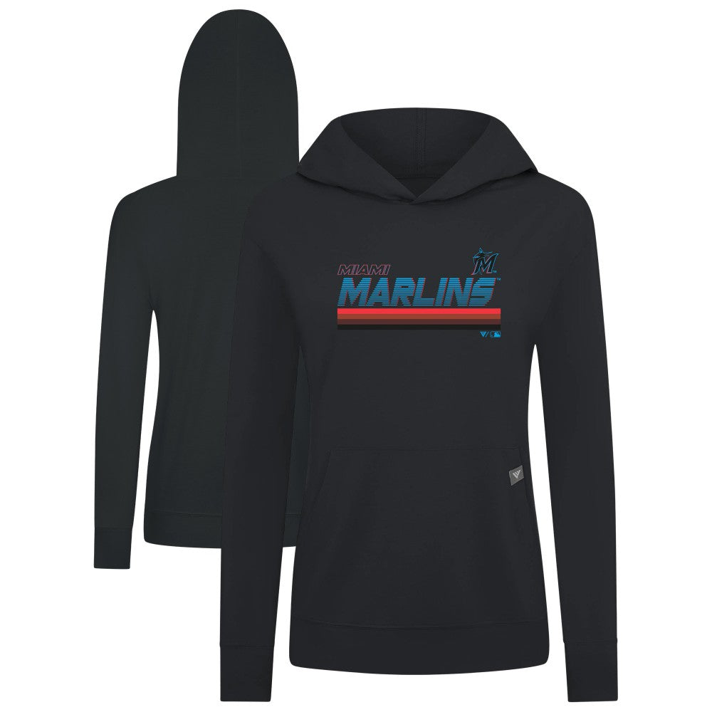 Black Miami Marlins Levelwear Women's Relay Breaker Pullover Hoodie