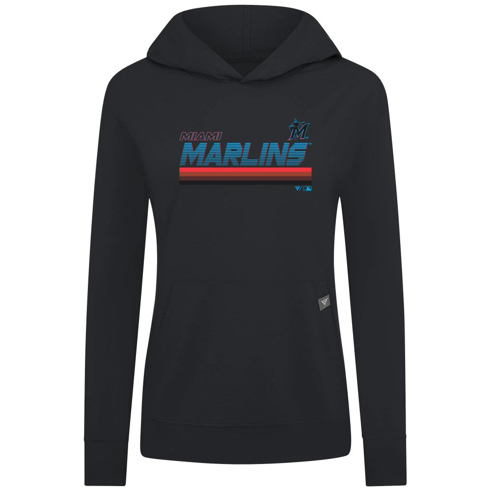 Black Miami Marlins Levelwear Women's Relay Breaker Pullover Hoodie