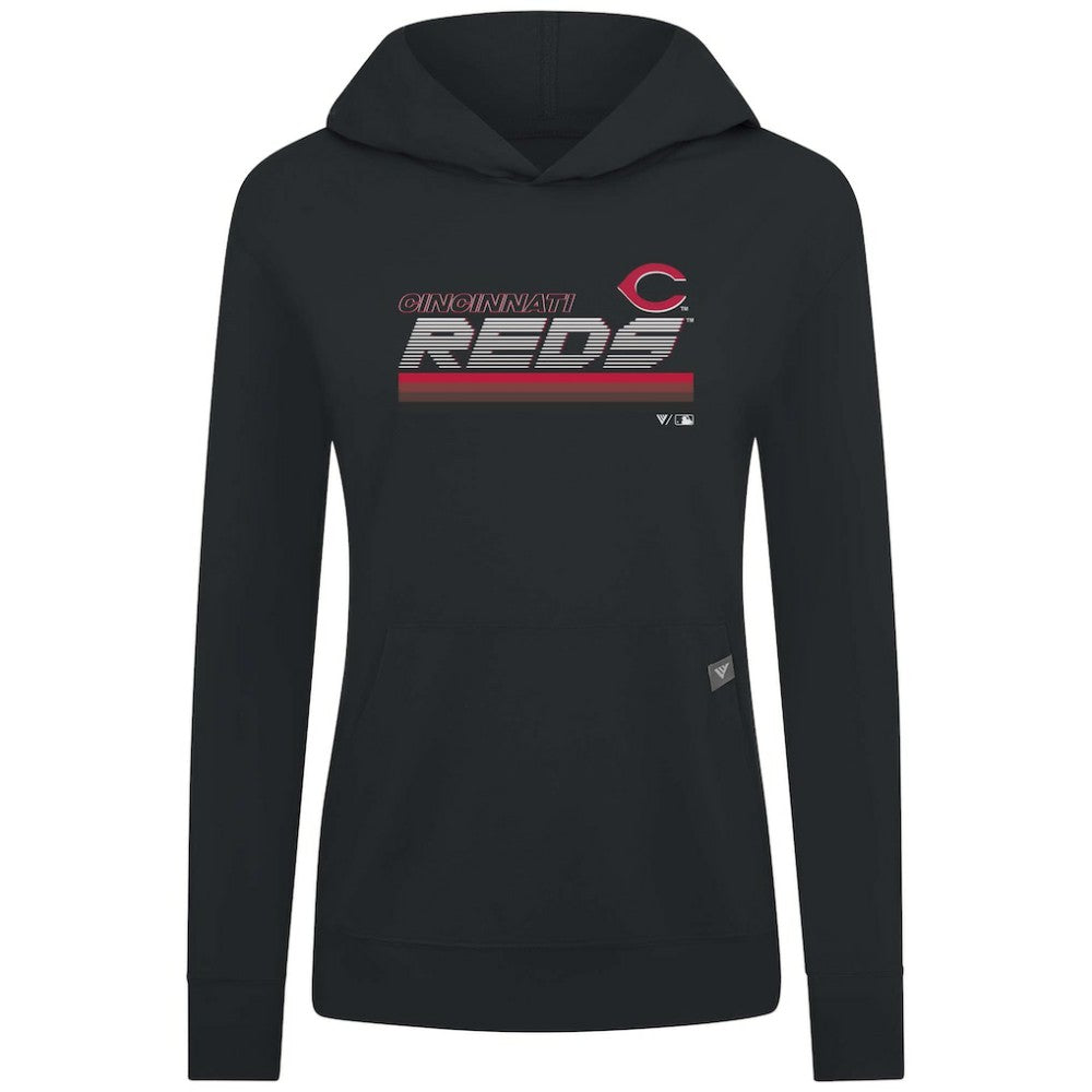 Black Cincinnati Reds Levelwear Women's Relay Breaker Pullover Hoodie