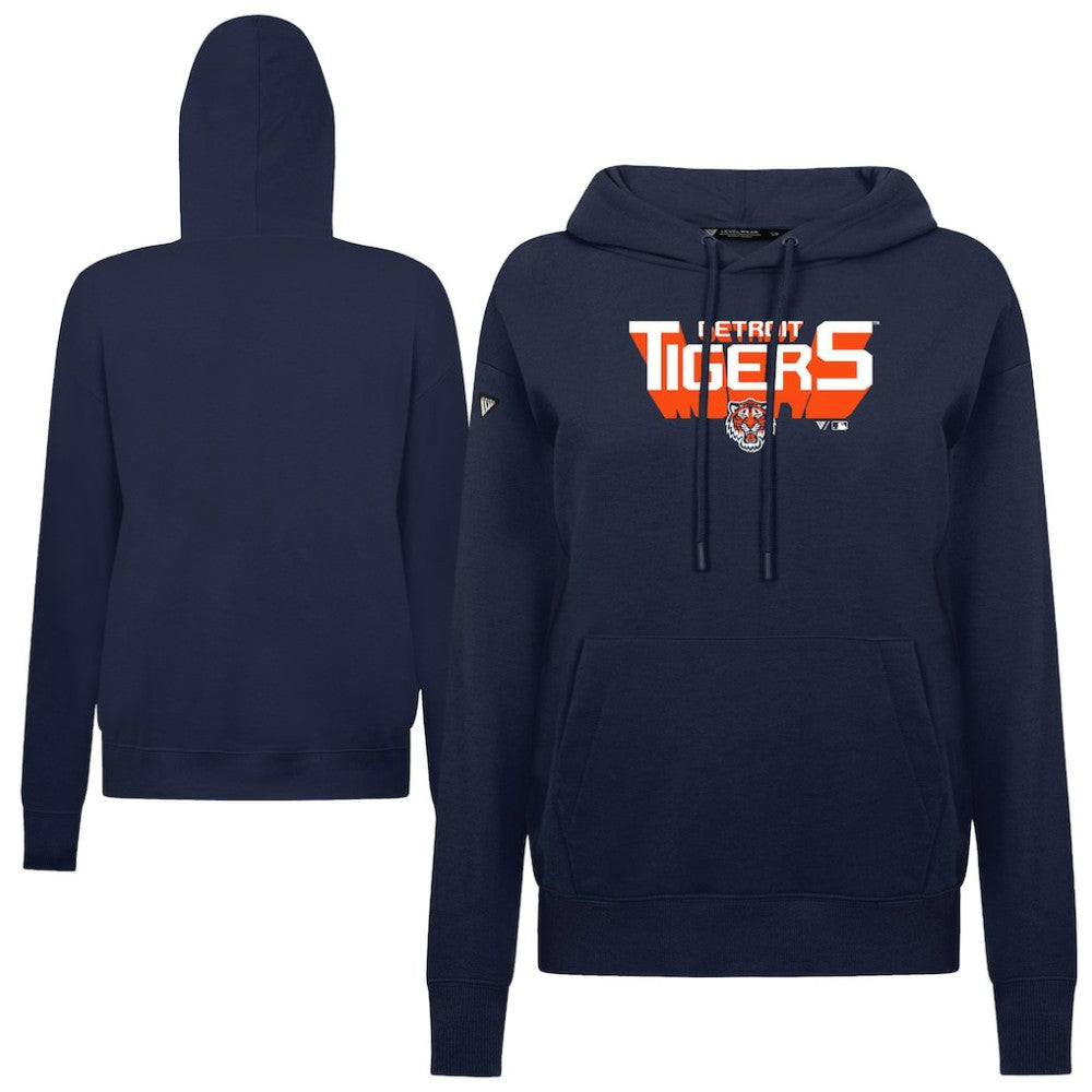 Navy Detroit Tigers Levelwear Women's Adorn Retro 3D Pullover Hoodie