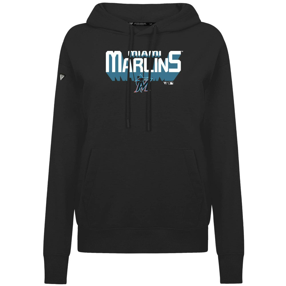 Black Miami Marlins Levelwear Women's Adorn Retro 3D Pullover Hoodie