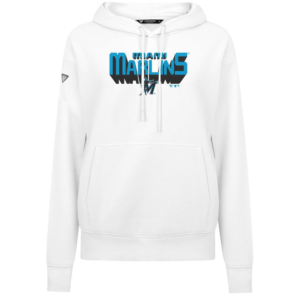 White Miami Marlins Levelwear Women's Adorn Retro 3D Pullover Hoodie