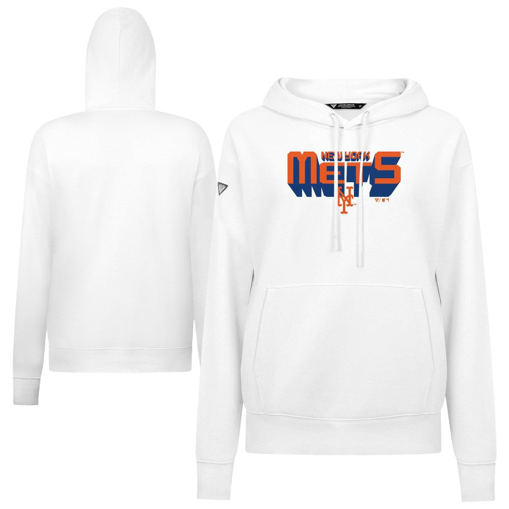 White New York Mets Levelwear Women's Adorn Retro 3D Pullover Hoodie