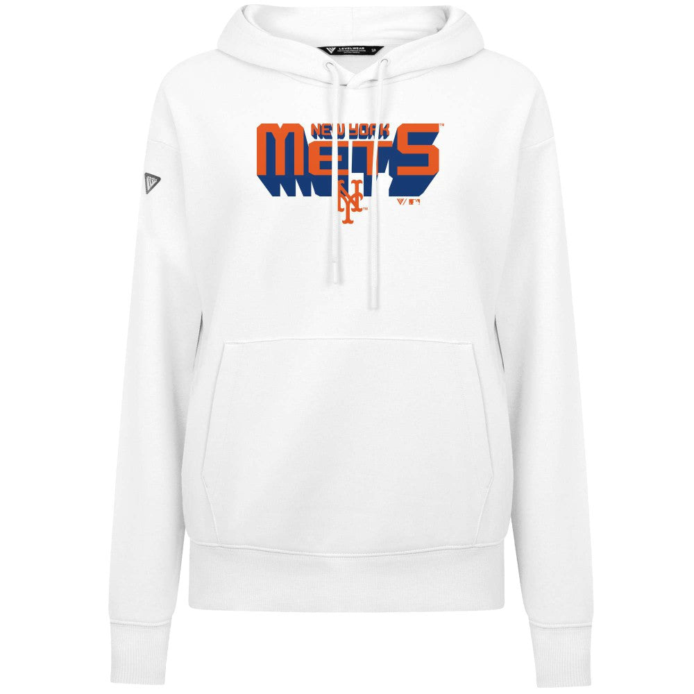White New York Mets Levelwear Women's Adorn Retro 3D Pullover Hoodie