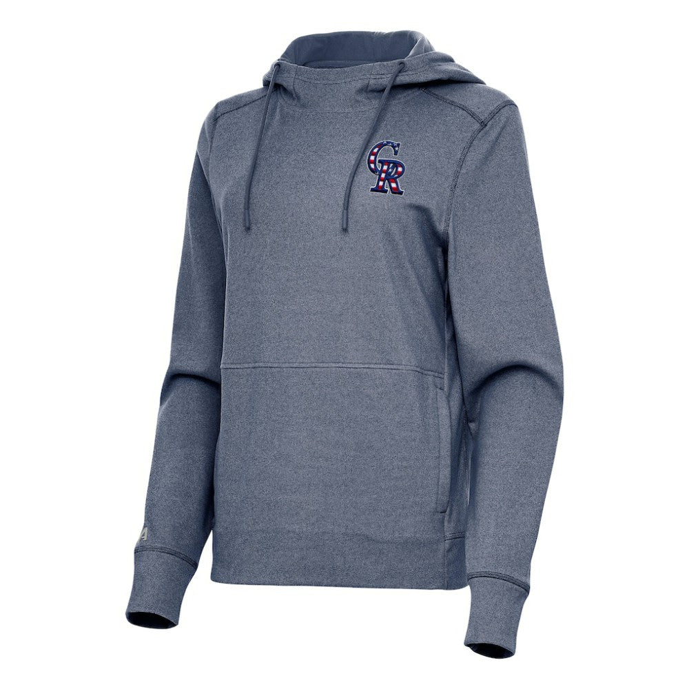 Heather Navy Colorado Rockies Antigua Women's Justice Stars and Stripes Team Logo Pullover Hoodie