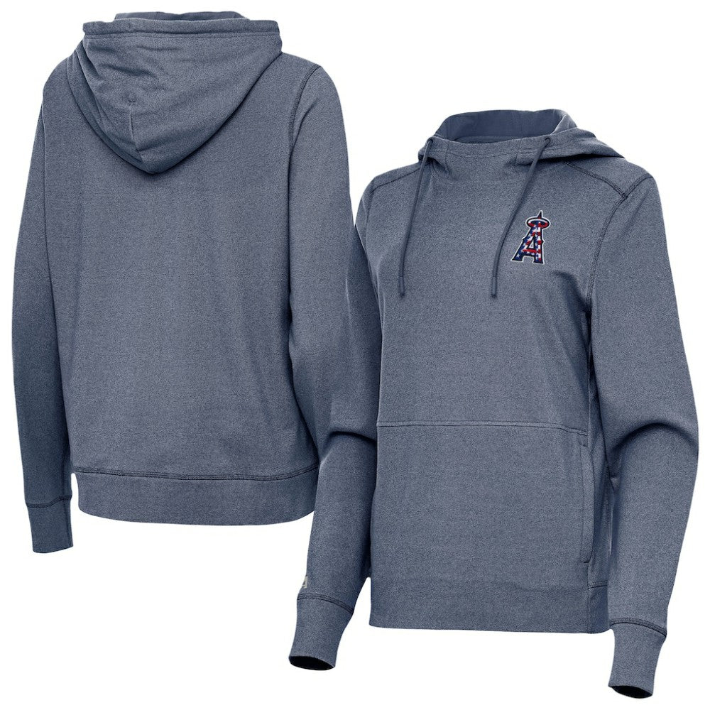Heather Navy Los Angeles Angels Antigua Women's Justice Stars and Stripes Team Logo Pullover Hoodie