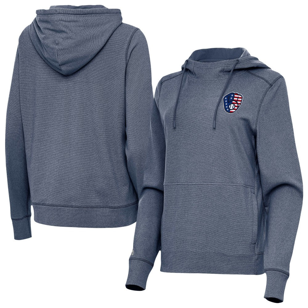 Heather Navy Milwaukee Brewers Antigua Women's Justice Stars and Stripes Team Logo Pullover Hoodie