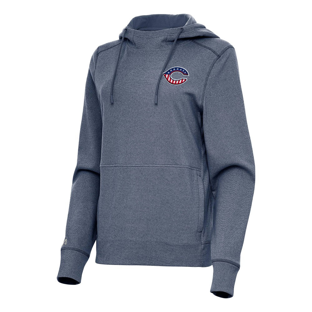 Heather Navy Cincinnati Reds Antigua Women's Justice Stars and Stripes Team Logo Pullover Hoodie