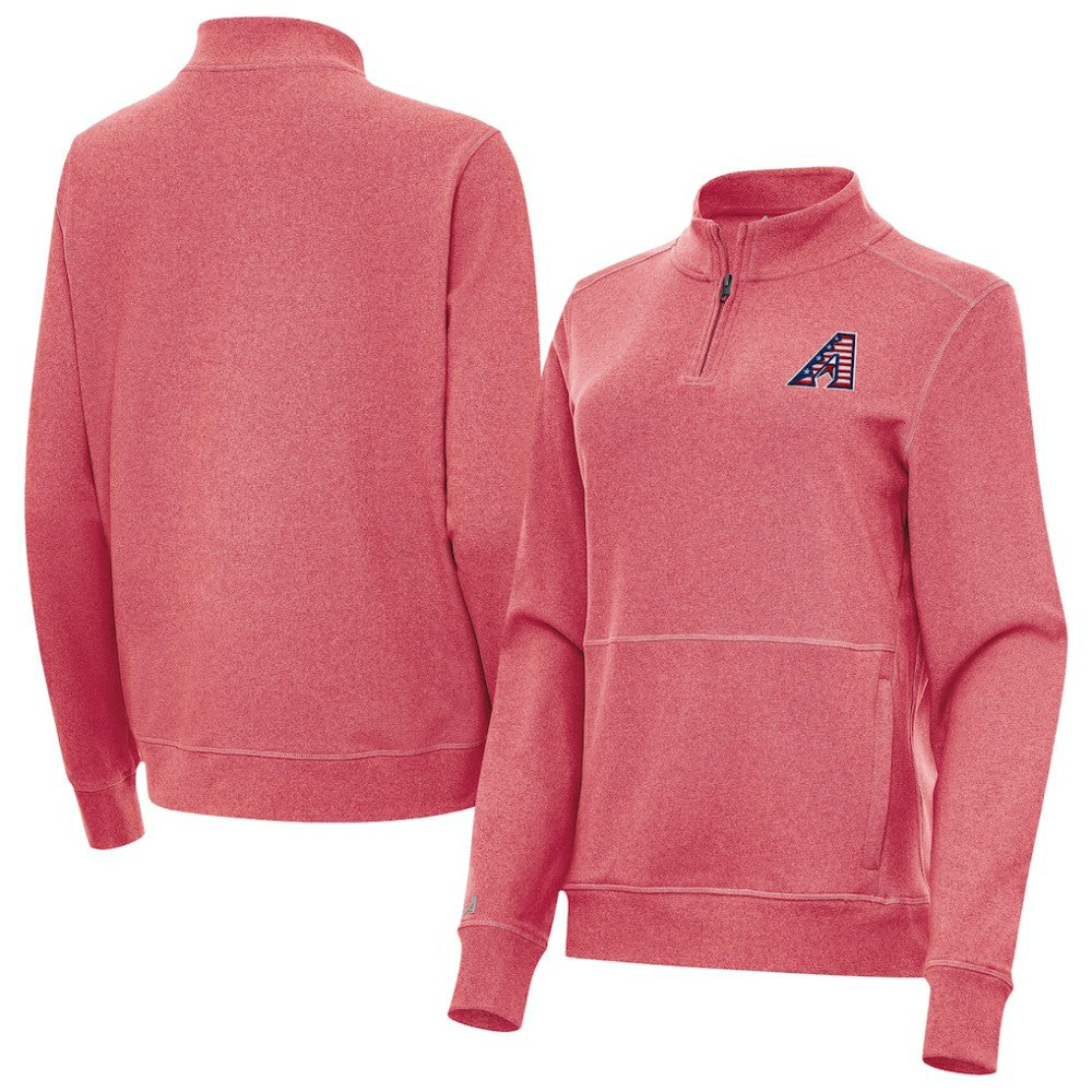Heather Red Arizona Diamondbacks Antigua Women's Crush Stars and Stripes Team Logo Quarter-Zip Pullover Top