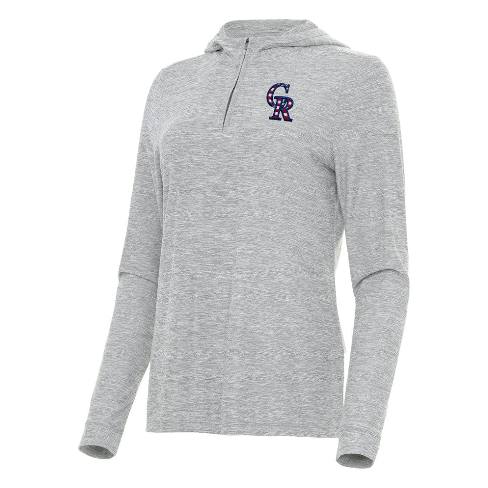 Heather Gray Colorado Rockies Antigua Women's Daybreak Quarter-Zip Hoodie