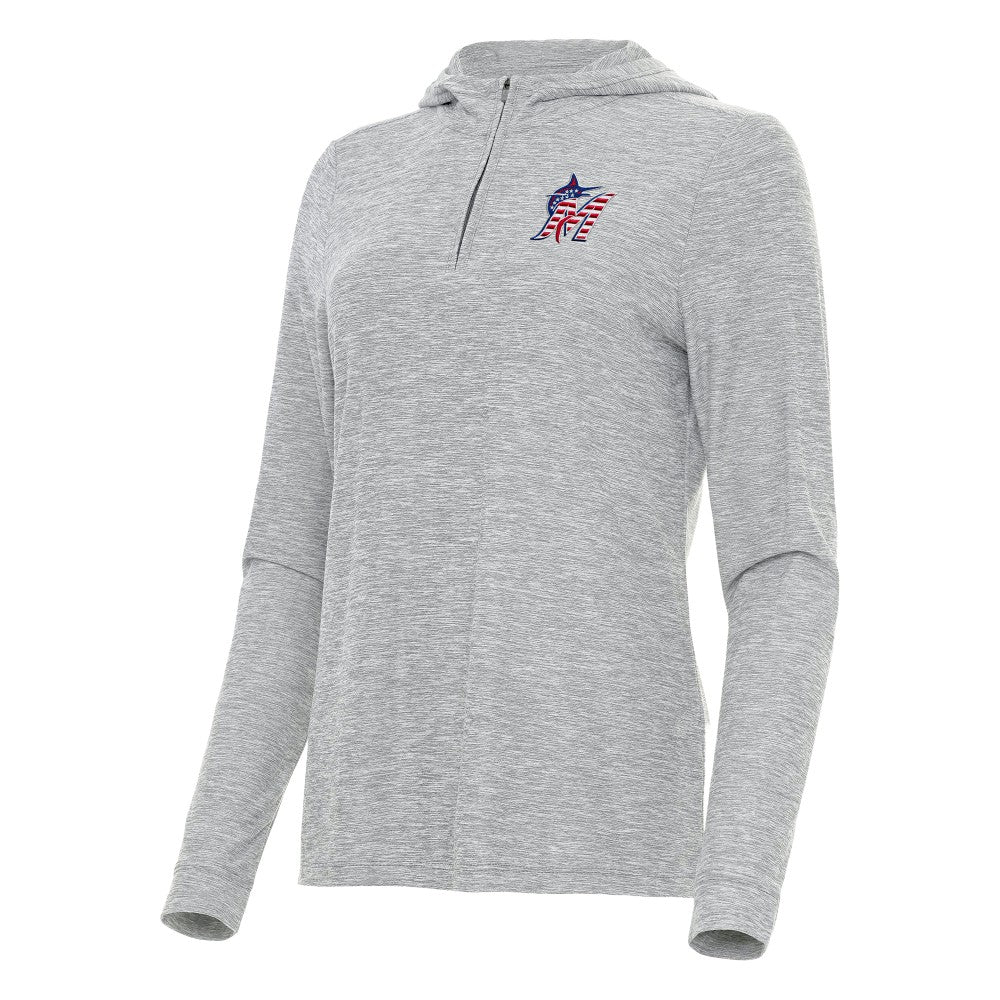 Heather Gray Miami Marlins Antigua Women's Daybreak Quarter-Zip Hoodie