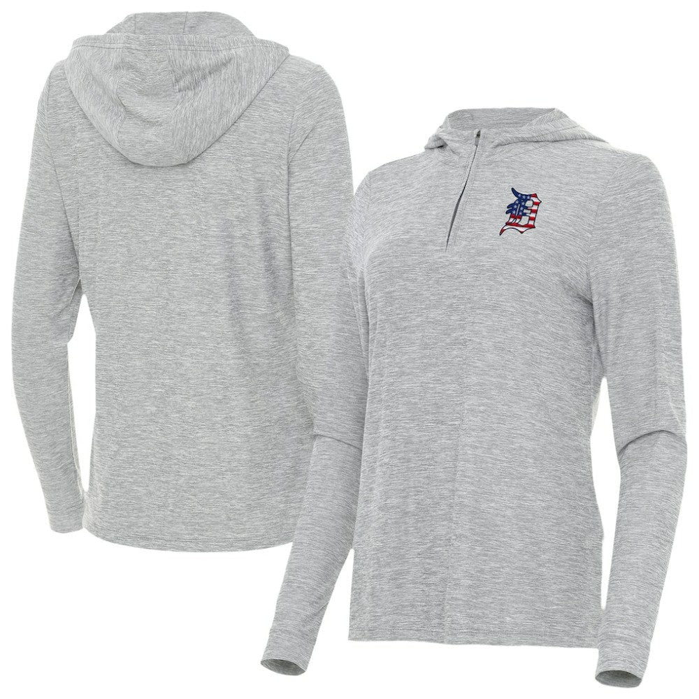 Heather Gray Detroit Tigers Antigua Women's Daybreak Quarter-Zip Hoodie