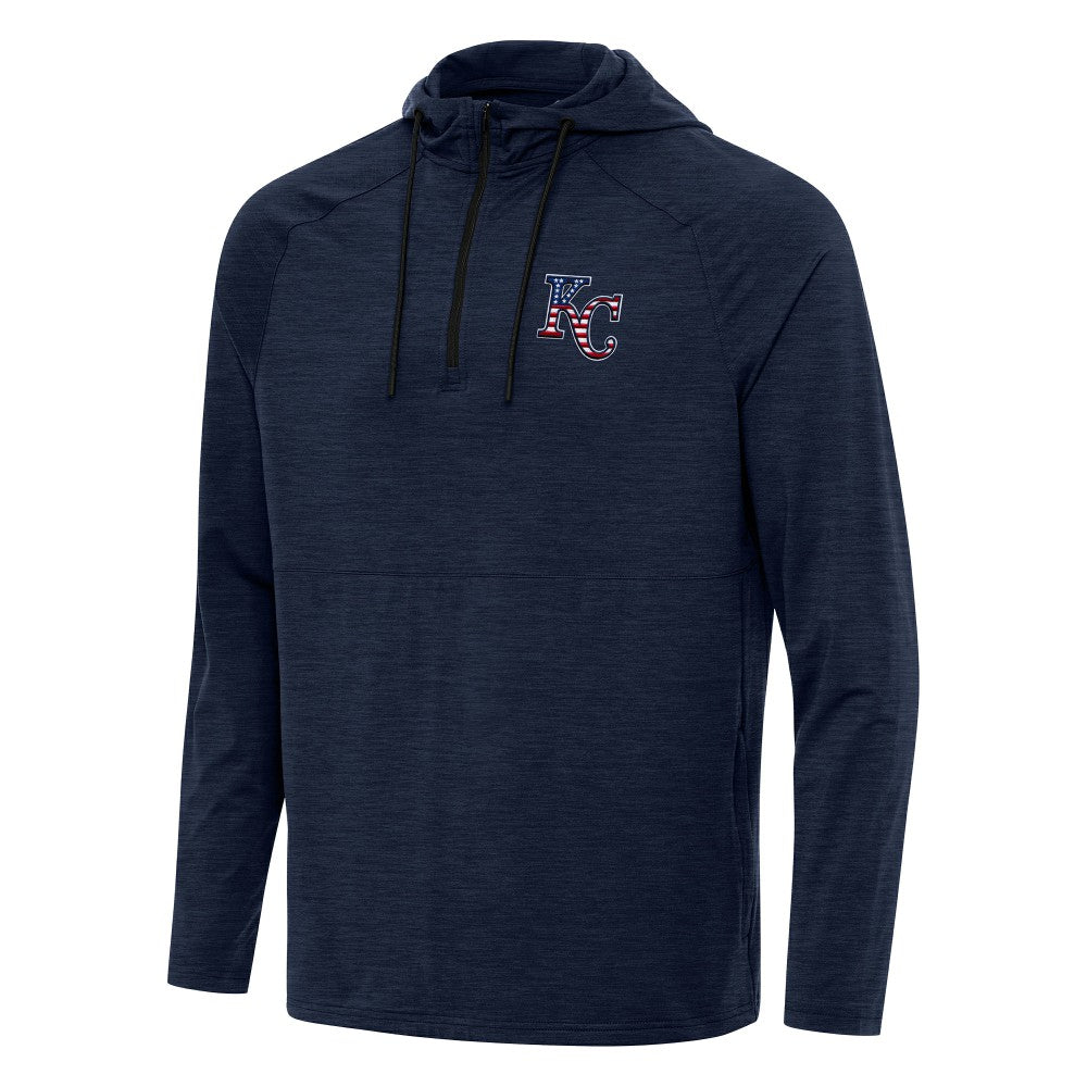 Heather Navy Kansas City Royals Antigua Spikes Stars and Stripes Team Logo Quarter-Zip Pullover Hoodie