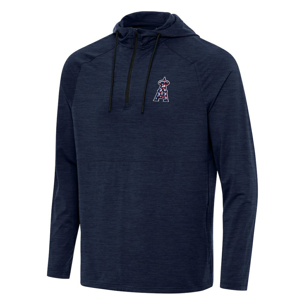 Heather Navy Los Angeles Angels Antigua Spikes Stars and Stripes Team Logo Quarter-Zip Pullover Hoodie