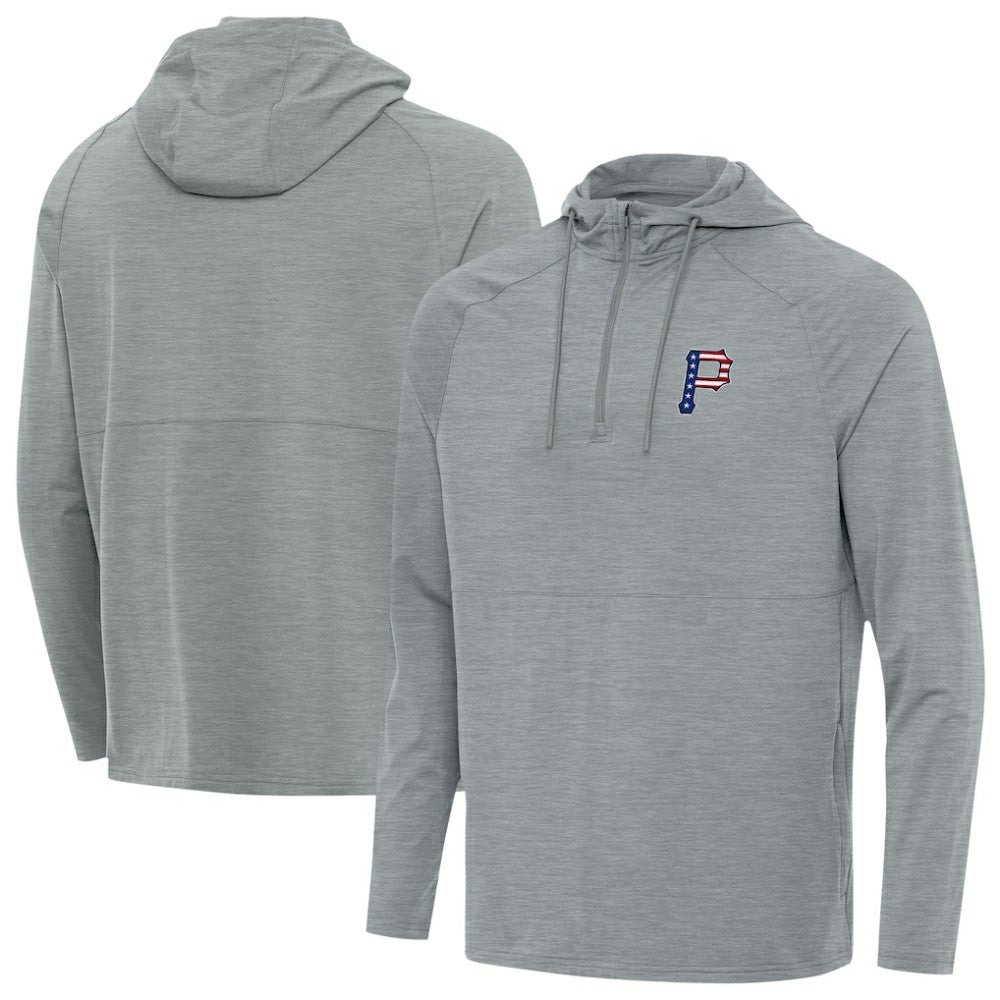 Heather Gray Pittsburgh Pirates Antigua Spikes Stars and Stripes Team Logo Quarter-Zip Pullover Hoodie
