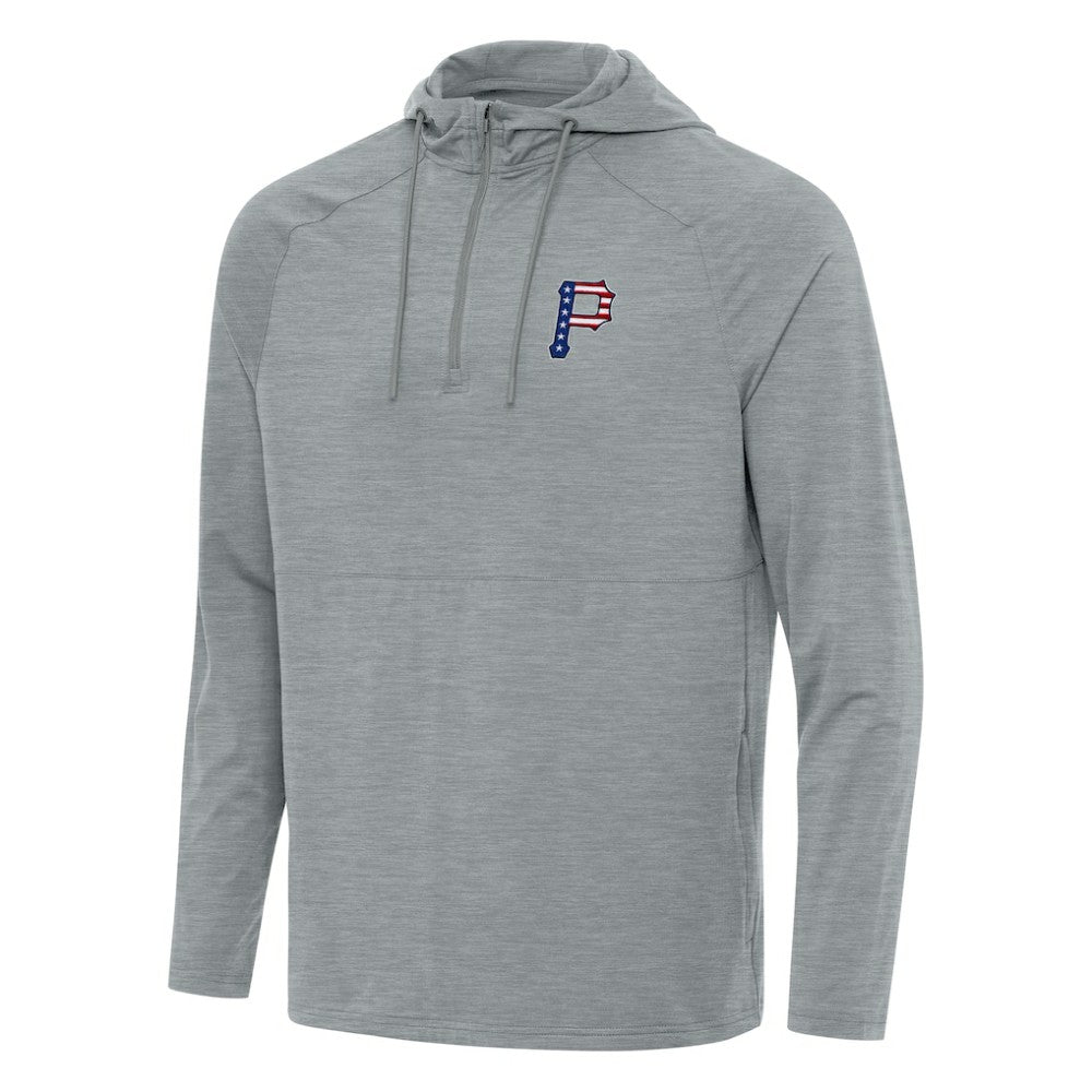 Heather Gray Pittsburgh Pirates Antigua Spikes Stars and Stripes Team Logo Quarter-Zip Pullover Hoodie