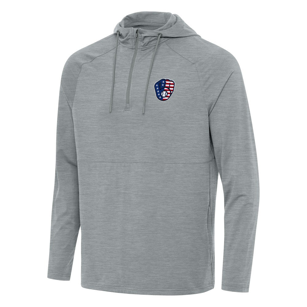 Heather Gray Milwaukee Brewers Antigua Spikes Stars and Stripes Team Logo Quarter-Zip Pullover Hoodie