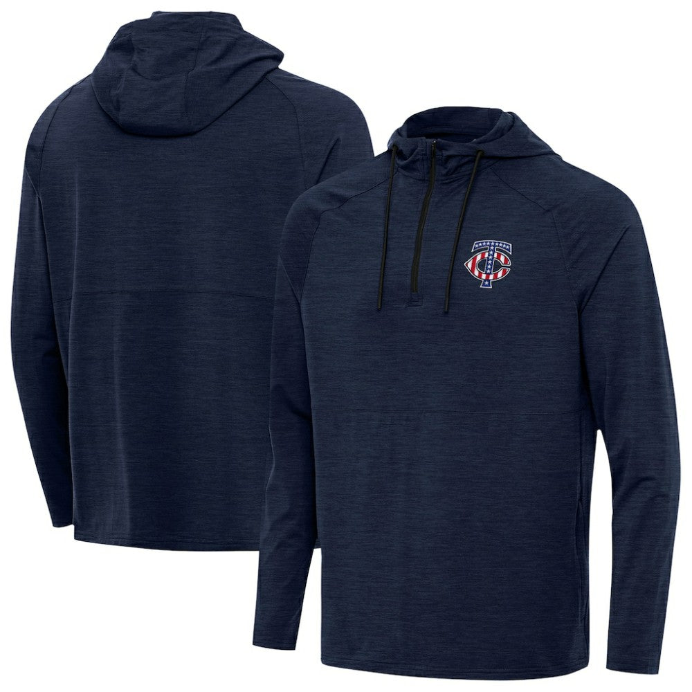 Heather Navy Minnesota Twins Antigua Spikes Stars and Stripes Team Logo Quarter-Zip Pullover Hoodie