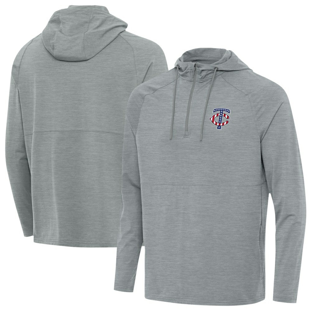 Heather Gray Minnesota Twins Antigua Spikes Stars and Stripes Team Logo Quarter-Zip Pullover Hoodie