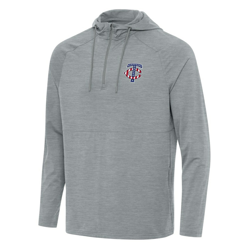Heather Gray Minnesota Twins Antigua Spikes Stars and Stripes Team Logo Quarter-Zip Pullover Hoodie