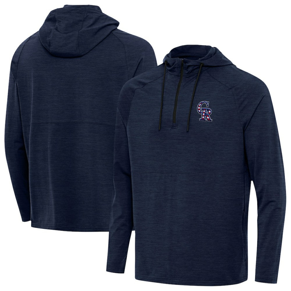 Heather Navy Colorado Rockies Antigua Spikes Stars and Stripes Team Logo Quarter-Zip Pullover Hoodie