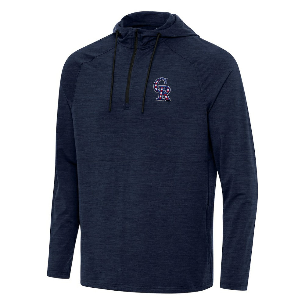 Heather Navy Colorado Rockies Antigua Spikes Stars and Stripes Team Logo Quarter-Zip Pullover Hoodie
