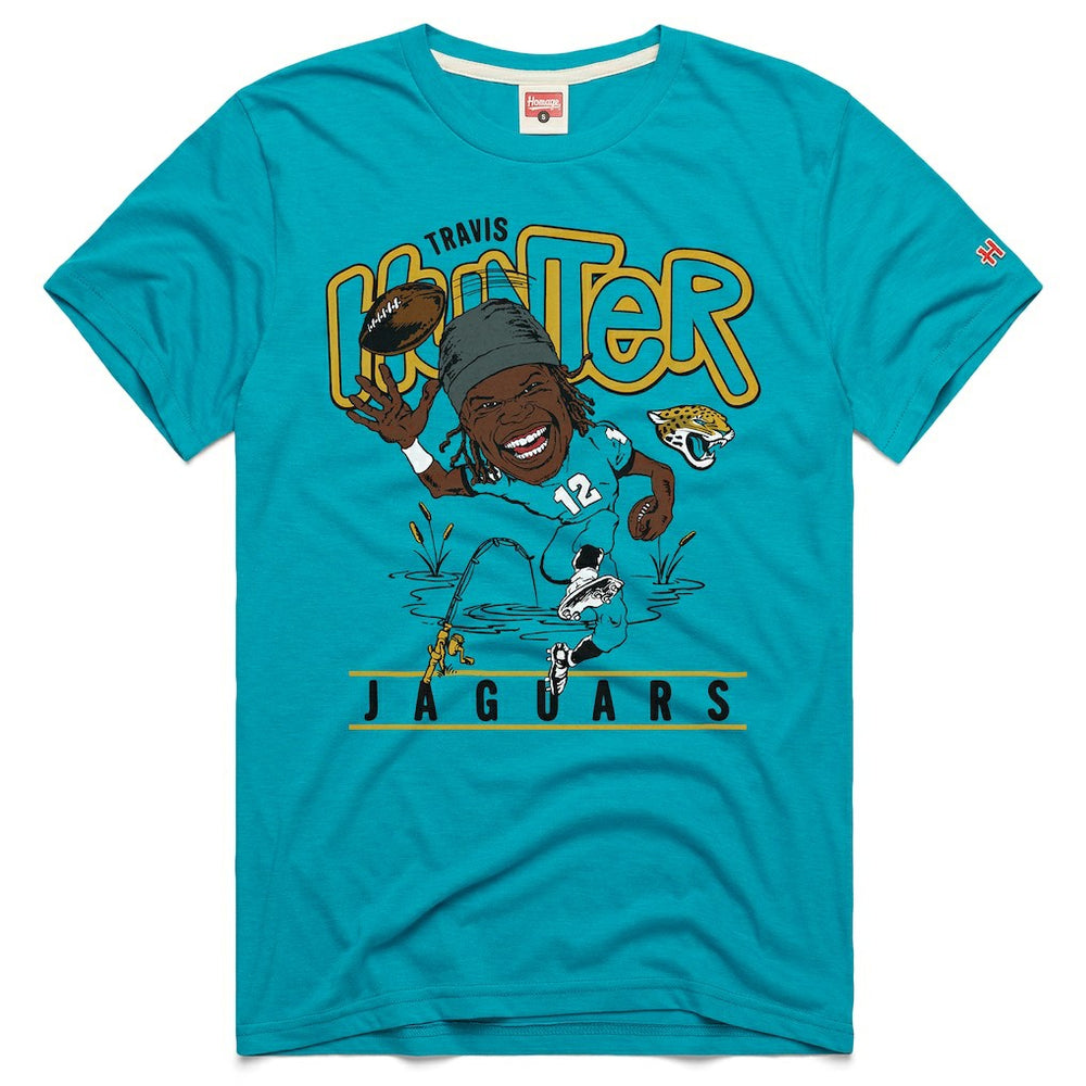 Travis Hunter  Homage Unisex Caricature Player Graphic Tri-Blend T-Shirt - Jacksonville Jaguars T-shirts