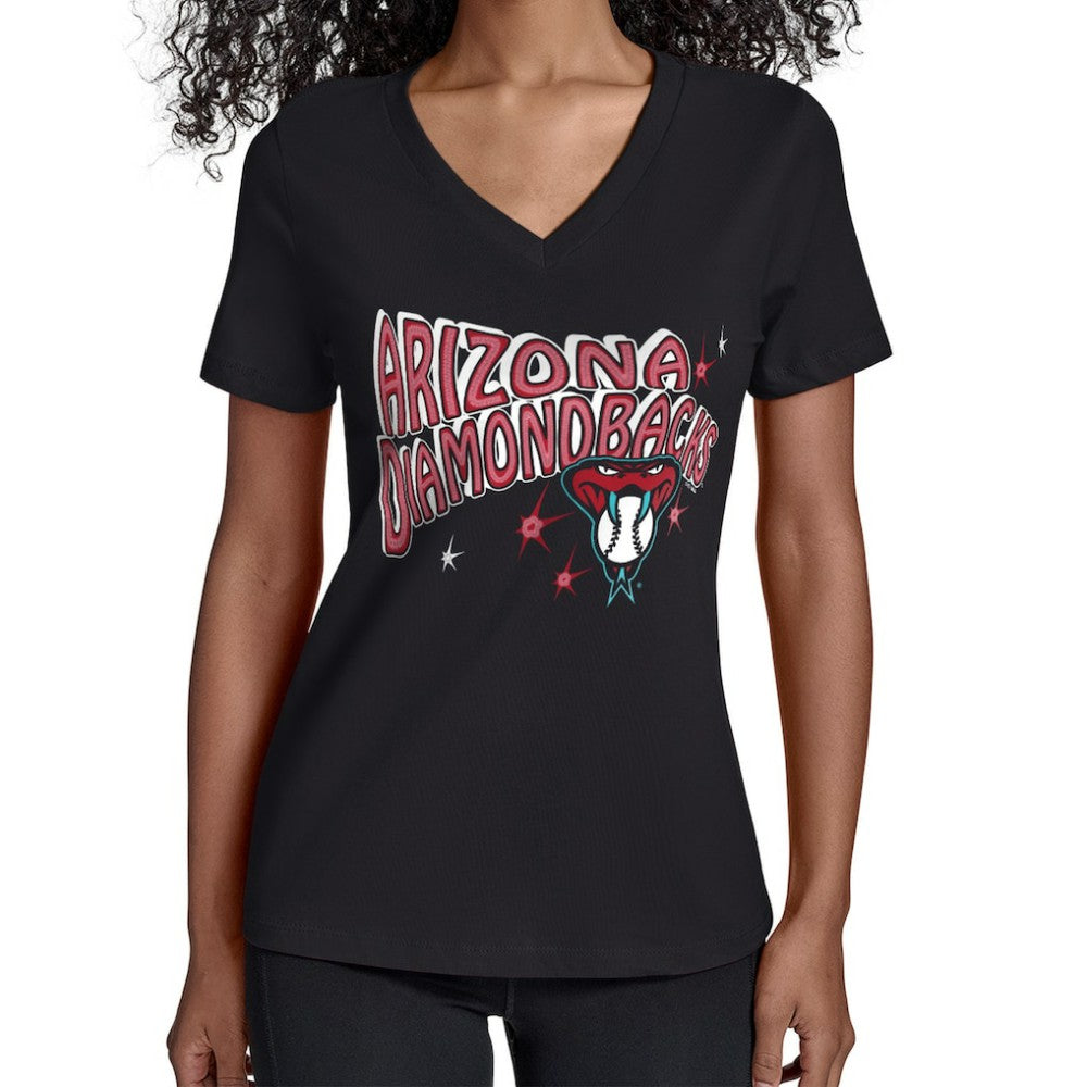 Black Arizona Diamondbacks Starter Women's Fireworks V-Neck T-Shirt