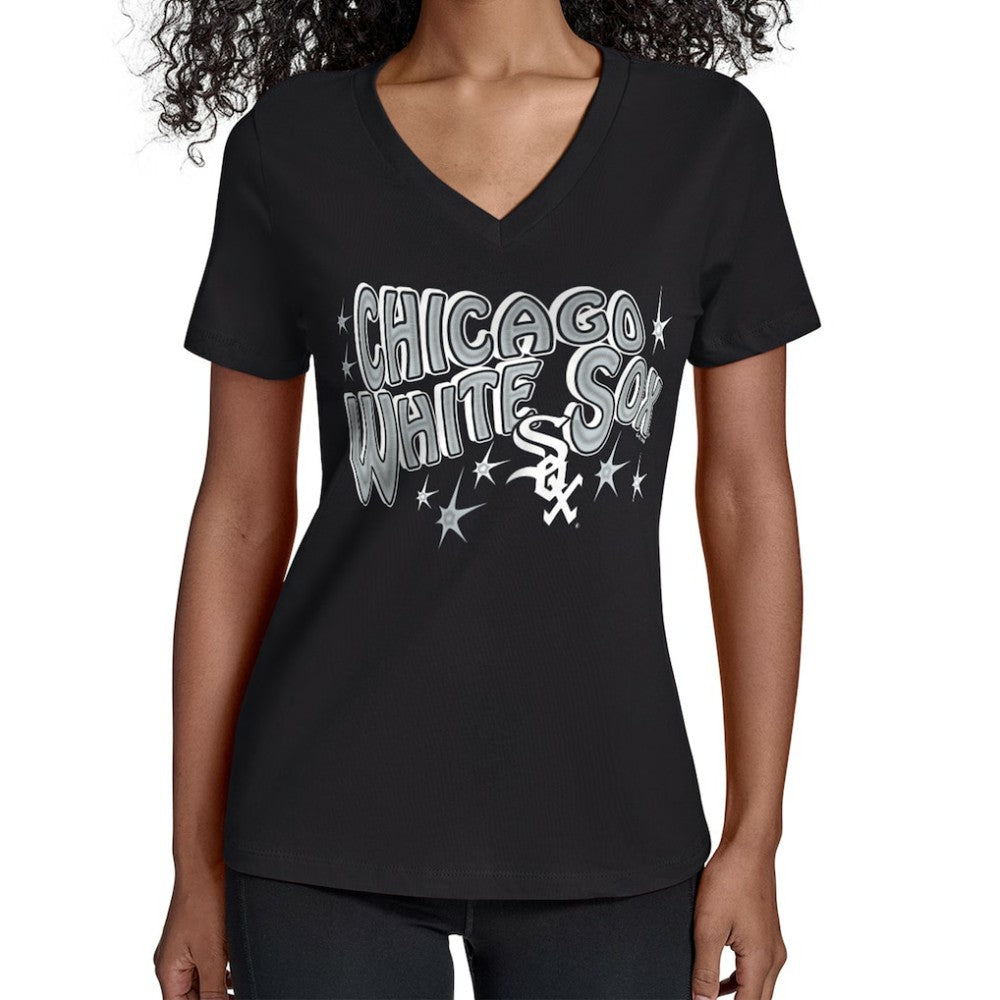 Black Chicago White Sox Starter Women's Fireworks V-Neck T-Shirt