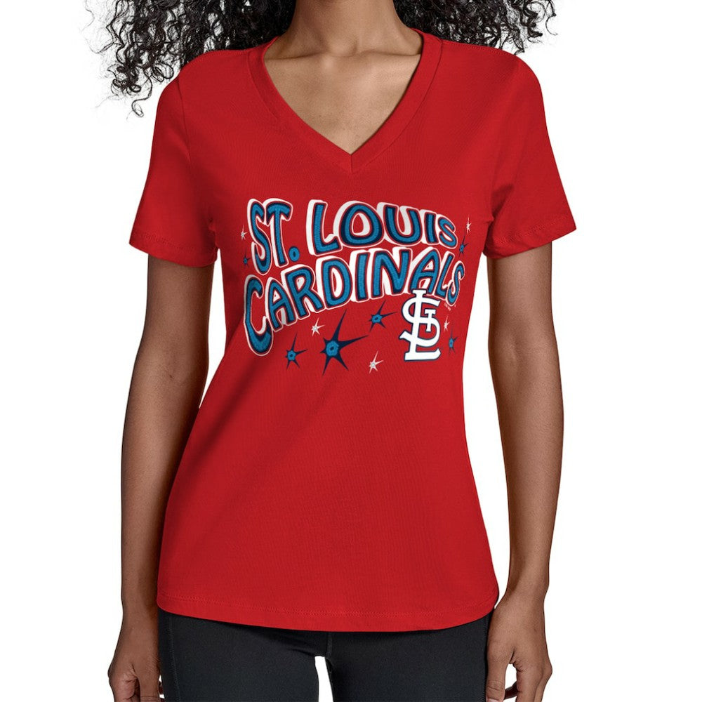Red St. Louis Cardinals Starter Women's Fireworks V-Neck T-Shirt
